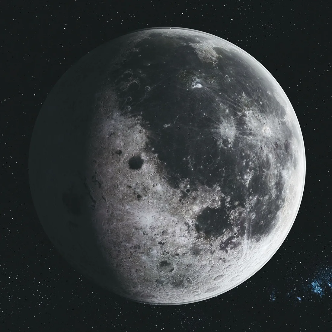 The moon photographed against a starry sky